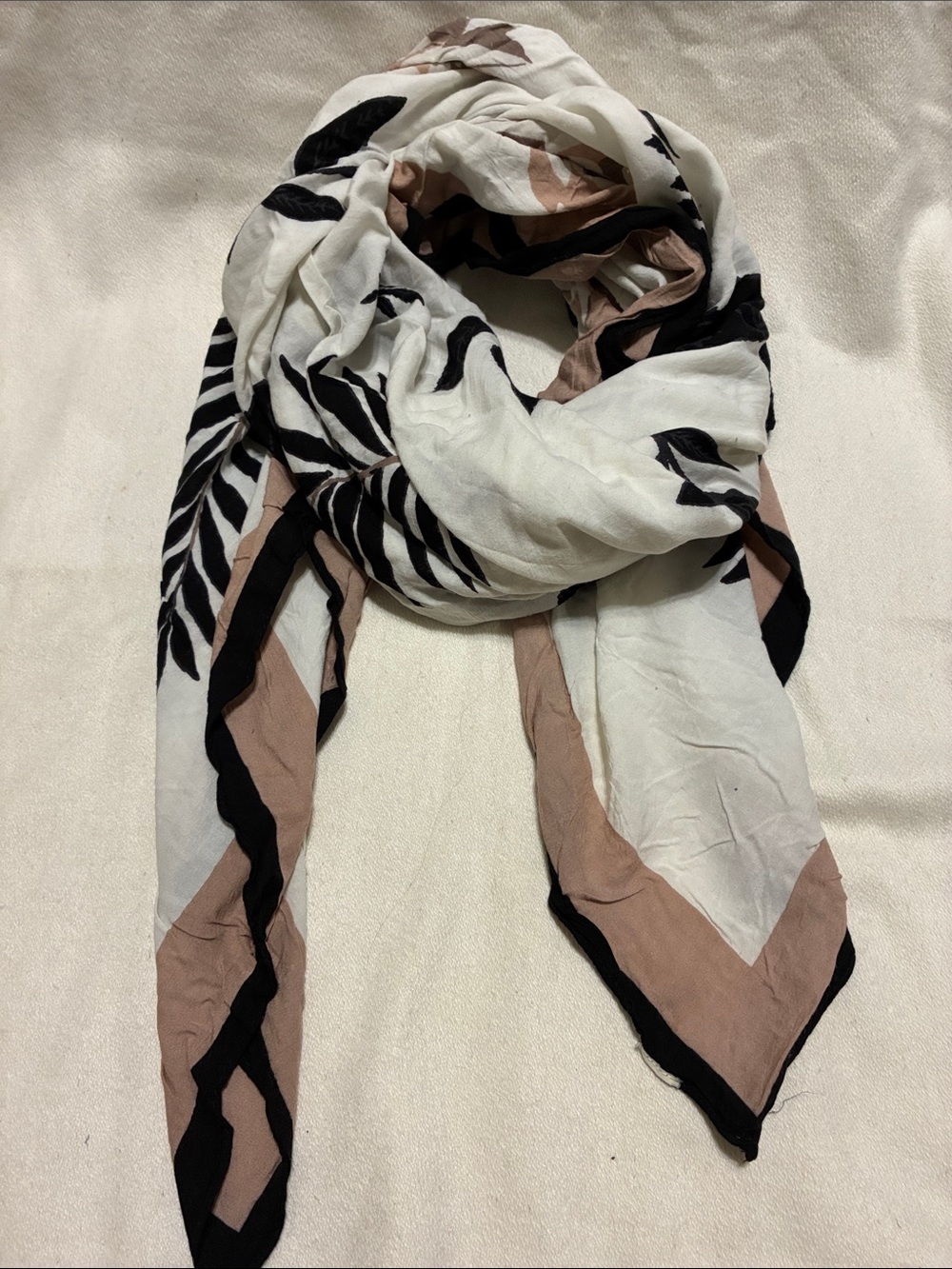 Lightweight White & Blush Botanical Print Scarf